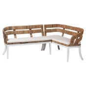 bali & pari Ubud Seagrass Dining Nook Set with Mahogany Wood Frame - L-Shaped Rattan Accent Corner Bench for Kitchen or Dining Room, 2-Piece